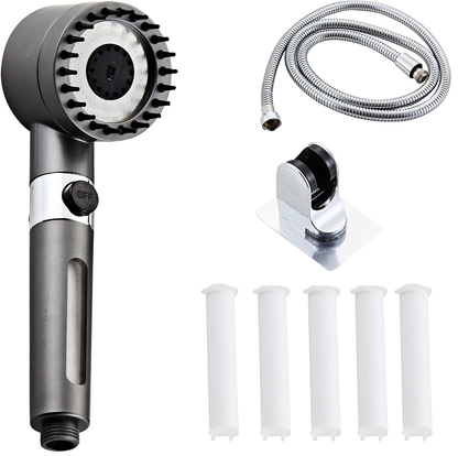 Ordalyne High-Pressure Filtered Shower Head – Handheld with 3 Spray Modes, Pause Switch, Hose & 5 Replaceable Sediment Filters